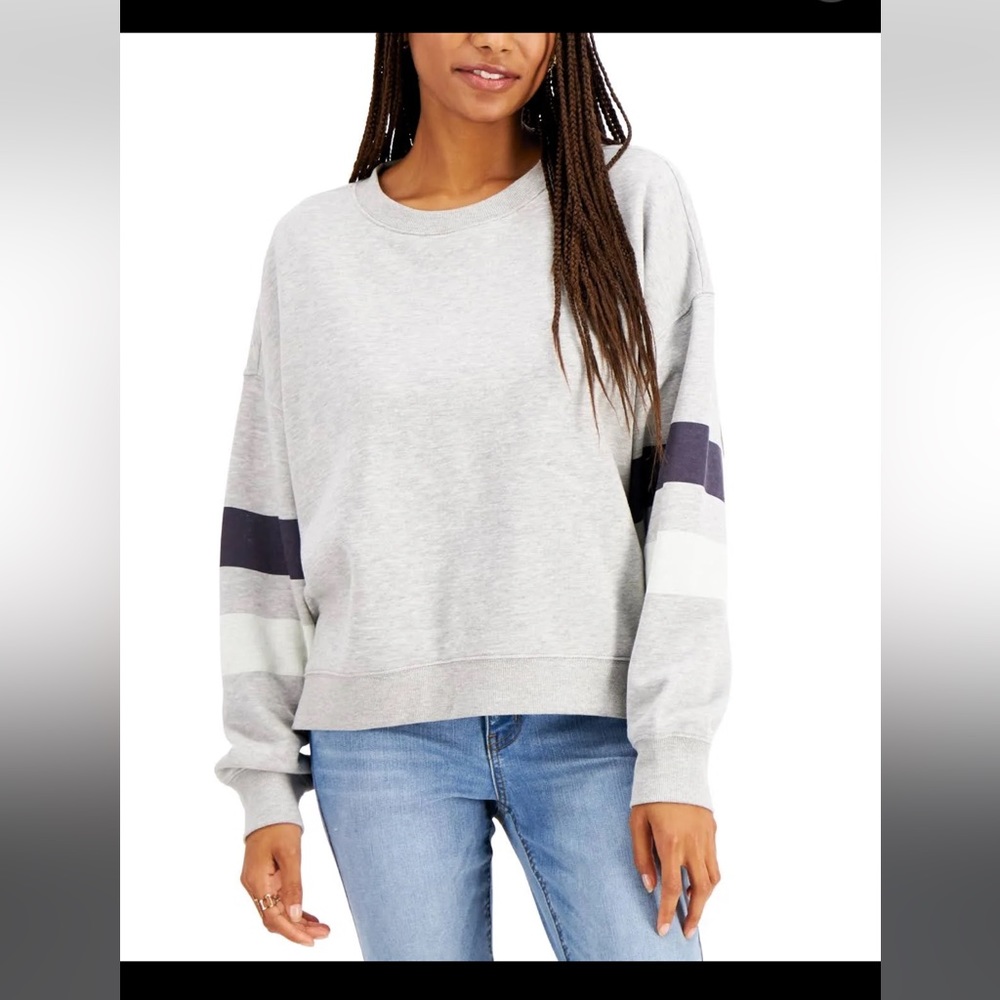 Hippie rose Cute soft comfy light grey striped crew neck